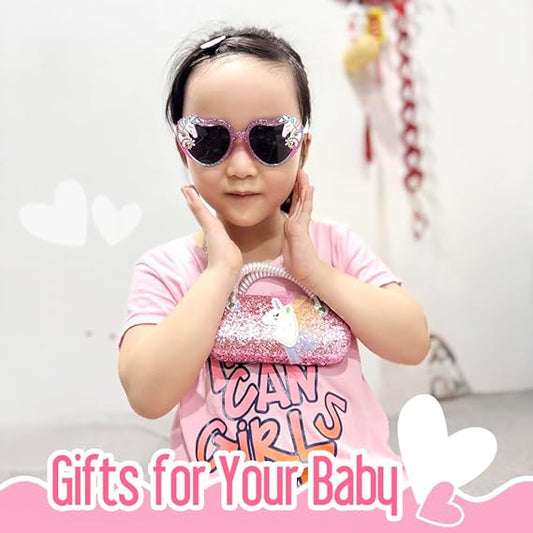 Unicorn Glitter Heart Kids Sunglasses with Case