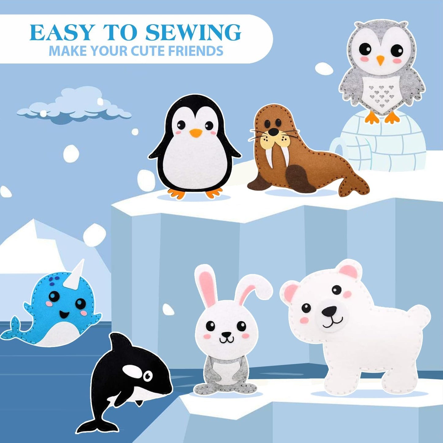 Polar Animals Sewing Kit For Kids, DIY Felt Craft Set Age 6+, Ideas Gifts For Girls Boys