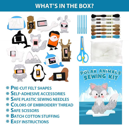 Polar Animals Sewing Kit For Kids, DIY Felt Craft Set Age 6+, Ideas Gifts For Girls Boys